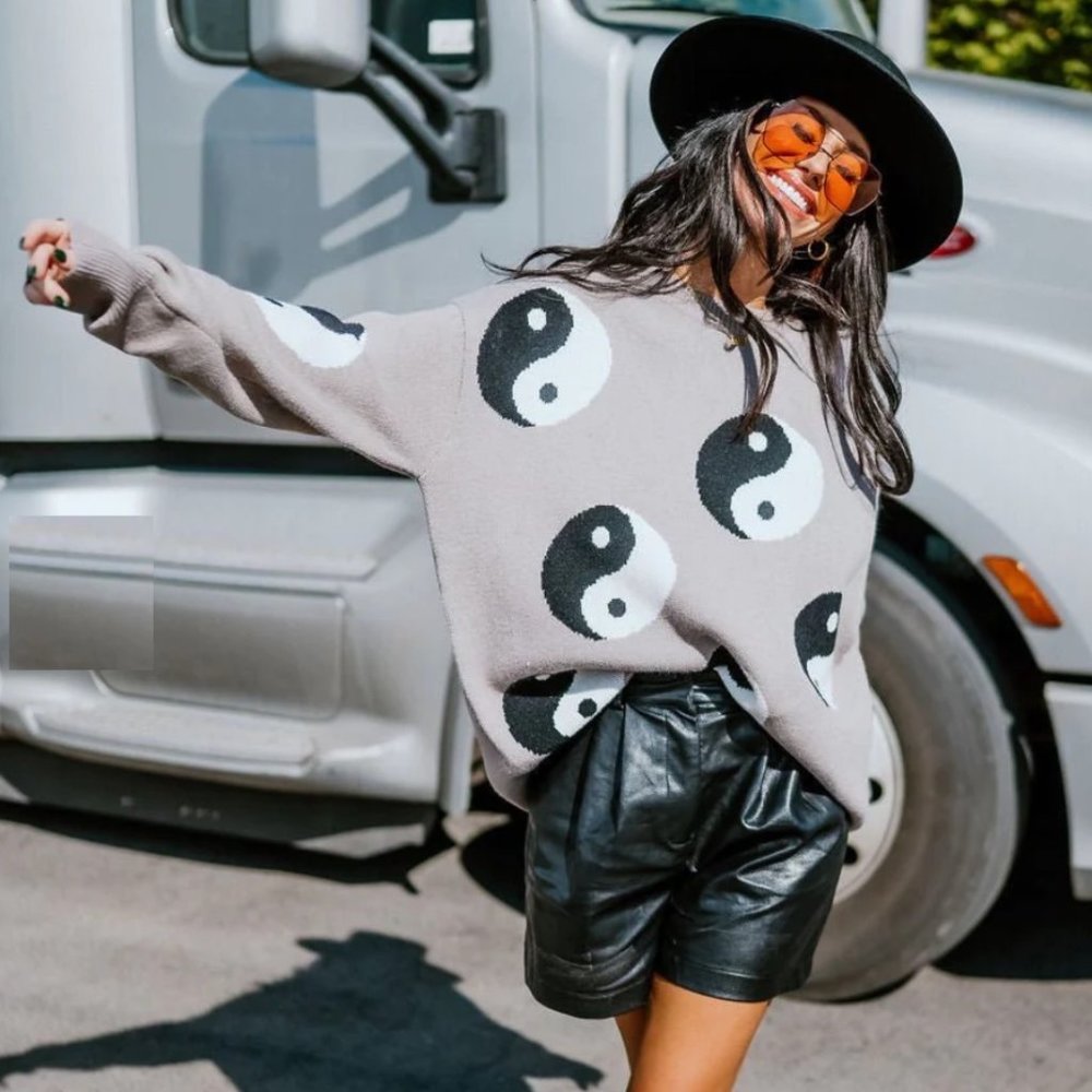 Dressed in LALA Original Yin and Yang Oversized Knit Sweater